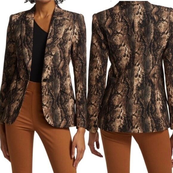 L’ AGENCE Chamberlain Python Print Single Breasted Blazer Jacket Brown Size 2 - Picture 1 of 16